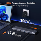 TobenONE USB-C Docking Station 3 Monitors & Dual Monitor,Laptop Dock Stand with 100W GaN III Charger, 2.5Gbps Ethernet,2 HDMI & DP (Single 4K@120Hz), 6 USB Ports for Dell/Hp/Lenovo