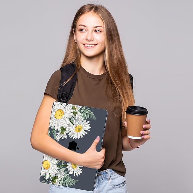 Compatible with MacBook Air 13.6 inch Case, M4 A3240/M3 A3113/M2 A2681 (Released 2025 to 2022), Hard Shell, Keyboard Cover, Screen Protector, Webcam Cover & Type-C Adapter, Daisies