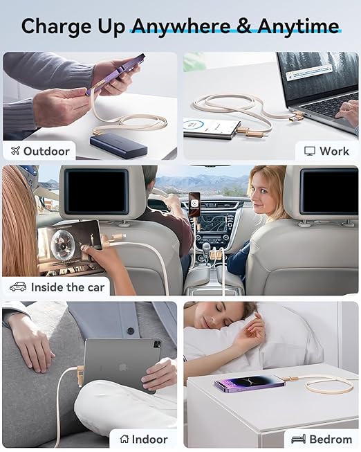 SHEZI 4-in-1 Compatible with USB C to Lightning Cable 240W Fast Charging & Data Transfer, Support to CarPlay & Android Auto, 5FT Multi Cords Charger for iPhone/iPad/Samsung/MacBook Cable, Titanium