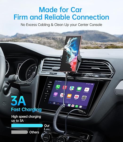 Coiled USB C to C Cable 100W 3FT for Car, Coiled USB C Cable for iPhone 16, Short USB Type C Fast Charging Cable for iPhone 15/Pro Max/Plus/Samsung Galaxy S23, Compatible All Type C Devices -Black