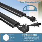 4ft Side Buckle Floor Cord Cover for Wires, Selfadhesive Extension Cord Hider Easy Floor Cable Management Prevent Cable Trips,Silicone Floor Wire Covers for Cords, Cable Protector Cord Cavity（Black）