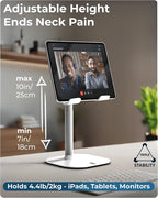 COOPER TabHolder, 7-10" Height Adjustable Tablet Stand, Premium iPad Stand for Desk, 270° Tilt Portable Monitor Holder for 15.6-17" Displays, for All iPad, Kindle, Surface, Samsung Tablets (White)