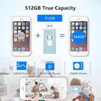 Patianco Apple MFi Certified 512GB iPhone/iPad USB Flash Drive, Lightning Connector, USB 3.0, 100/625 MB/s Read/Write, Portable Photo Stick for iPhone/iPad/Computer, Blue