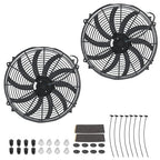2PCS 16 Inch Universal Slim Fan Push Pull Electric Radiator Cooling 12V 120W Mount Kit Black