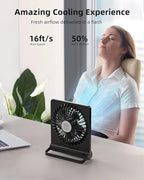 Koonie Portable Desk Fan, 3.5-20hrs Battery Operated Small USB Fan with Ultra Quiet 220° Tilt Folding, Rechargeable Personal Fan with 3 Speeds Strong Wind for Home Office Desktop, Black