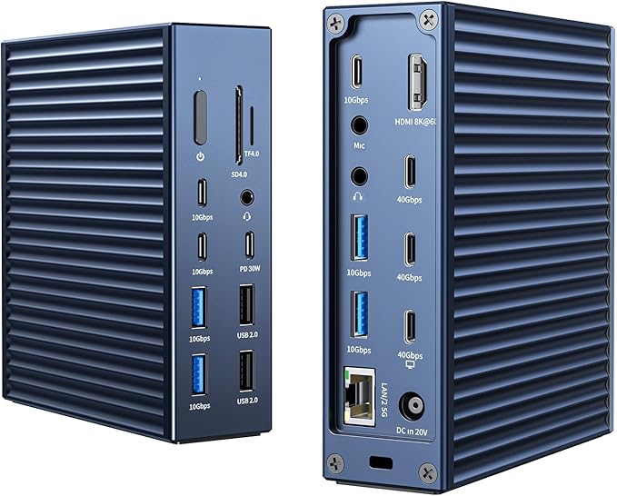 ACASIS 40Gbps Docking Station - 21 Ports,MacBook Pro Docking Station Dual Monitor, 8K60Hz HDMI, 2.5 GbE Ethernet, SD/TF 4.0, 10Gbps 7*USB C/A, 3.5mm Audio, 40Gbps Dock for Mac/Dell/HP/Lenovo/ThinkPad