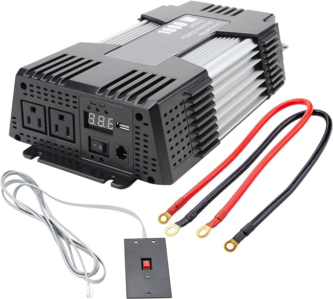 Amazon Basics 1000W Car Power Inverter - 12V to AC 110V, 13.81 x 7.44 x 3.07 inches