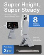 MOFT Phone Tripod Stand Selfie Stick for iPhone, Multi-Angles iPhone Stand, Lightweight & Portable Phone Holder, Strong Magnets, MOVAS Vegan Leather, Travel Essentials, Cement (Without Card Slot)