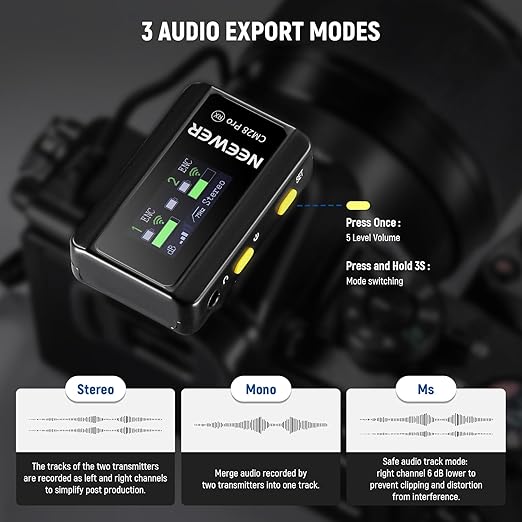 NEEWER CM28 PRO Wireless Lavalier Microphone + Charging Case & Cleaning Cloth, Noise Canceling 9Hrs Recording Mini Lapel Mic Compatible with iPhone iPad USB C Android Phone Camera PC Laptop Computer