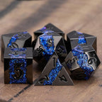 D&D Dice Set Metal,Large Striped Glitter Dice Set.RPG Polyhedral Dice 7pcs Set(Antique Nickel Dark Blue)