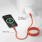 Statik MagStack Pro USB C to USB C Cable, Magnetic Type C Charger Fast Charging Cord, On The Go Magnetic Charging Cable for Car, Compatible with 16 Pro Max, 15, Galaxy S21 S20 Ultra, Orange 100W 3FT