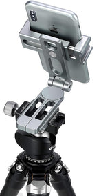 LEOFOTO PS-2 Phone Holder, Cell Phone Stand, Adjustable Angle, Compact and Portable, 1/4" Screw Thread, Arca Compatible (Silver)