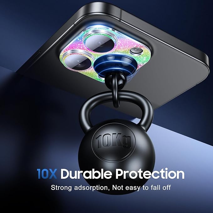 UniqueMe for 3 Pack iPhone 16 Pro/iPhone 16 Pro Max Camera Lens Protector - [Drop Protection] [Case Friendly] 9H Tempered Glass Camera Cover Screen [Update New Version] - Glitter Colorful