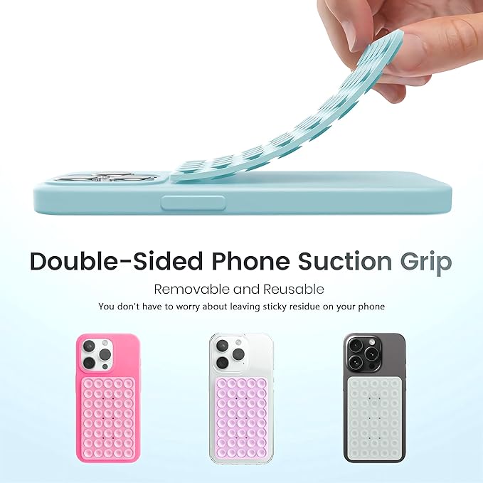 Silicone Double-Sided Suction Phone Case Detachable Mount, ASMR/Fidget Sticky Phone Grip Hands-Free Accessories for Selfies & Videos, Trending TikTok items for iphone & Android (3.74"x2.2", Baby Blue)