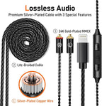 Vibes 202ML Wired Earbuds - HiFi in Ear Headphones - Noise-Isolating Ear Buds w/ Mic - Clear Sound, Deep Bass, Comfort-Fit Earphones - MMCX–Lightning for iPhone 5–14, Silver Plated Cord, Carrying Case