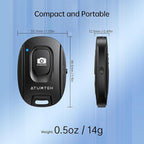 ATUMTEK Camera Remote Shutter for iPhone and Android Smartphones (2 Pack), Wireless Phone Remote Control Selfie Button for Photos and Videos (Bluetooth 5.2), Wrist Strap Included, Black & White