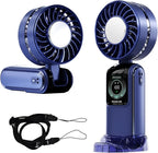 Blows Cold Air Portable Handheld Fan with Stand & Lanyard, 5000mAh USB-C Rechargeable Battery, 12H/5-Speed LED Display Mini Fan for Travel Beach Cruise Concerts Outdoor Events(Blue)