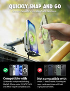 Bracketron MagAlign Extend 15W Magsafe Car Mount Charger, Magnetic Car Phone Holder Charger Wireless Car Charger for iPhone 16 Pro Max 15 14 13 12,Vent/Windshield/Dash Phone Mount Holder Fast Charger