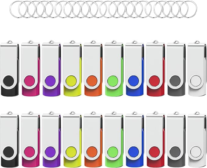Flash Drives 4GB 20 Pack, Wooolken USB 2.0 Thumb Drives with Keychains Memory Stick USB Drive Pendrive for PC Laptop Computer (Mixcolors)