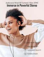 Vibes 201MC Wired Earbuds in Ear Headphones with Mic, USB C to 3.5mm Adapter & Braided Cord, Noise Isolating Bass Driven Earphones, Carry Case, Ear Buds Tips, 3.5mm Jack (Clear Brown)