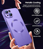 Magnetic for iPhone 15 Case [Compatible with MagSafe][Built-in Camera Lens Protector] Slim Soft Silicone Bumper Shockproof Metallic Shine Phone Case (Purple)