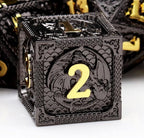 Haxtec Metal DND Dice Set Black Gold Metal D&D Dice with Fire-Breathing Dragon Elements & Leather Dice Bag Polyhedral Dice Compatible with Dungeons and Dragons TTRPG Gifts