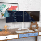 WALI Dual Monitor Stand, Free Standing Desk Mount for 2 Monitors up to 27 inch, 22 lbs. Weight Capacity per Arm, Fully Adjustable with Max Mounting Pattern 100x100mm (MF002-W), White