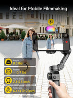 Gimbal Stabilizer for iPhone, Phone Gimbal w/RGB Magnetic Fill Light, Foldable Gimbal Built in 7.8' Extension Rod and OLED Display for iPhone/Android Excellent for Vlogging-Smart X2 Kit Black
