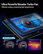 llano V12 RGB Laptop Cooling Pad, Gaming Laptop Cooler with 5.5 Inch Powerful Turbofan, Fast Cooling Laptop 15.6-21in, Adjustable Speed, Touch Control, LCD Screen, Black