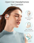 TAGRY Open Ear Earbuds Wireless Bluetooth Headphones 80Hrs Playtime Ear Buds with Earhooks IPX7 Waterproof Touch Control Earphones Sport Headsets for Workout Running Beige