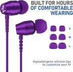 LUDOS OMNITONE Wired Earbuds in-Ear Headphones, 5 Years Warranty, Earphones with Microphone, 3.5 mm Jack Corded Ear Buds, Videoconference for iPhone, Samsung, Laptop, Kids, School Students - Purple
