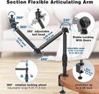 Overhead Camera Mount for Desk, 30.9" Foldable Camera Desk Mount Stand with 1/4" Screws, 360° Rotation 3-Sections Tabletop Holder with C-Clamp for DSLR, Digicam, Webcam, Mini Projector, Microphone