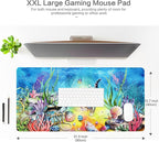 Lokigo Desk Pad Cool Cat, Big Desk Mat Cute Cat Ocean Underworld Extended Large Gaming Mouse Pad for Desk Boys Girls Non-Slip Rubber Base Stitched Edges Mouse Mat Office Home Laptop Desk Matt