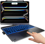 typecase Touch Case with Keyboard for iPad Pro 13-inch(M4, 2024), iPad Air 13-inch(M3, 2025/M2, 2024) & iPad Pro 12.9(6th/5th/4th/3rd Gen), Trackpad, 360° Rotatable, 11-Colors Backlit, Midnight Gray