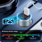 Car Phone Charger for iPhone 16 15, Besgoods USB C Car Charger Adapter 4 Ports with Voltmeter PD&QC Fast Charging Cigarette Lighter for Galaxy S25 S24 S23 A54 A15 Dash Cam, with 6ft USB C to C Cable