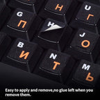 2PCS Russian Keyboard Stickers, Russian-English Keyboard Letters Replacement Sticker Orange Font with Black Background for PC Computer Laptop Notebook Desktop, Cyrillic Keyboard Alphabet Stickers