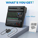 6-Channel Professional Audio Mixer, FX-6usb Mixing Console with XLR Inputs, Bluetooth, 99 DSP Effects, MP3, USB Interface for Podcast, Music, Recording, PC 13.39"x3.54"x12.60"inches