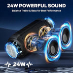 BUGANI Luster Bluetooth Speakers, Portable Wireless Stereo Speaker with Colorful Lights, Loud Sound, Bluetooth 5.3, 24H Playtime, IPX6 Waterproof, AUX-in, for Home/Outdoor/Camping/Beach