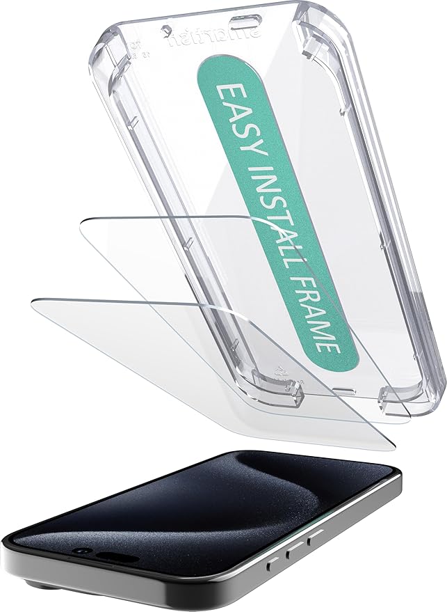 Smartish® iPhone 15 Pro Screen Protector - 2-Pack Tempered Glass Screen Protectors - Tuff Sheet - 9H Easy Install Frame [Scratch Resistant] Case-Friendly- Dynamic Island for Apple iPhone 15 Pro