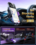 VANMASS [True Military-Grade] Car Phone Holder [Upgraded Suction & Clip] Cell Phone Mount for Dashboard Windshield Vent Truck Cradle Dash Stand for iPhone 16 Pro Max 15 14 13 12 Android, Purple