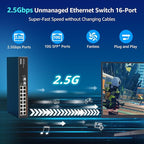 18 Port 2.5G Umanaged Ethernet Switch, 16 x 2.5Gb Base-T Ports, 2 x 10G SFP+, Compatible with 100/1000/2500Mbps, Metal Fanless, Desktop/Rack Mount YuanLey 2.5Gbe Network Switch for Wireless AP, PC