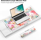 Extended Gaming Mouse Pad, XXL Large Desk Pad 30 x 14 Inch, Big Computer Keyboard Mousepad, Waterproof Mouse Mat with Stitched Edges and Non-Slip Base for Women Office Gaming, Flower