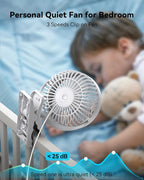 GEHEN Small Clip on Fan, 3-Speed Fan with Strong Airflow, USB-Powered Clip & Desk Fan with Sturdy Clamp, Ultra Quiet for Office Dorm Bedroom Stroller