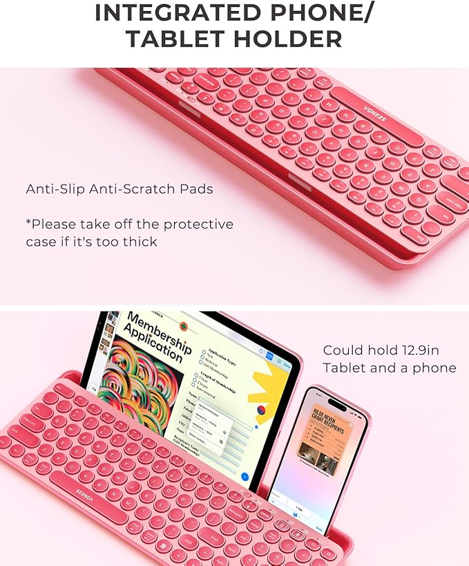 seenda Bluetooth Keyboard and Mouse for iPad, CTU-301 Multi-Device Bluetooth + 2.4G Wireless Keyboard Mouse with Tablet Holder for MacBook/Windows Computer, iOS/Andriod Tablet Phone, Coral Pink