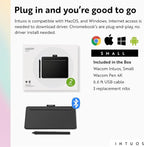Wacom Intuos Small Bluetooth Graphics Drawing Tablet, 4 Customizable ExpressKeys, Portable for Teachers, Students and Creators, Compatible with Chromebook Mac OS Android and Windows - Black
