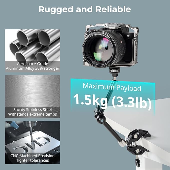 SMALLRIG Magic Arm Crab Claw Clamp, with Anti-Deflection Retractable Pin, 1.5kg Load Capacity for GoPro/for Insta360 / for DJI Action/for DSLR/for Light/for Monitor/for Phone- 5312