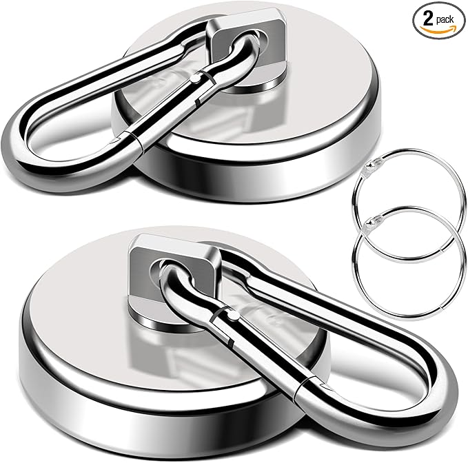LOVIMAG Magnetic Hooks Heavy Duty, 200LBS+ Super Strong Magnetic Hooks Cruise, Powerful Neodymium Magnets Hook with Swivel Carabiner Hook for Hanging, Kitchen, Cruise Cabins, Grill, Tool Room-2 Pack