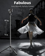 EUCOS Metal 67" iPhone Tripod Stand with Remote & Lightweight Camera Stand, Sturdy Extendable Cell Phone Tripod for iPhone 15 Pro Max 14 13 12/Android