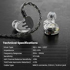 BASN BmasterX in Ear Audio Monitor, Hybrid 6 Drivers IEM Earphones with Crystal Clear Sound, Detachable Cable Plus Carrying Case & Fit Kit for Musician, Stage, Studio (3.5mm/4.4mm Jack, Black/Silver)