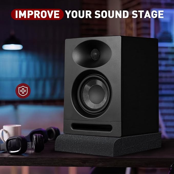 Focusound Studio Monitor Isolation pads for 6-8 Inches Monitors, 2 Pack High Density Acoustic Speaker Isolation Pads Foam